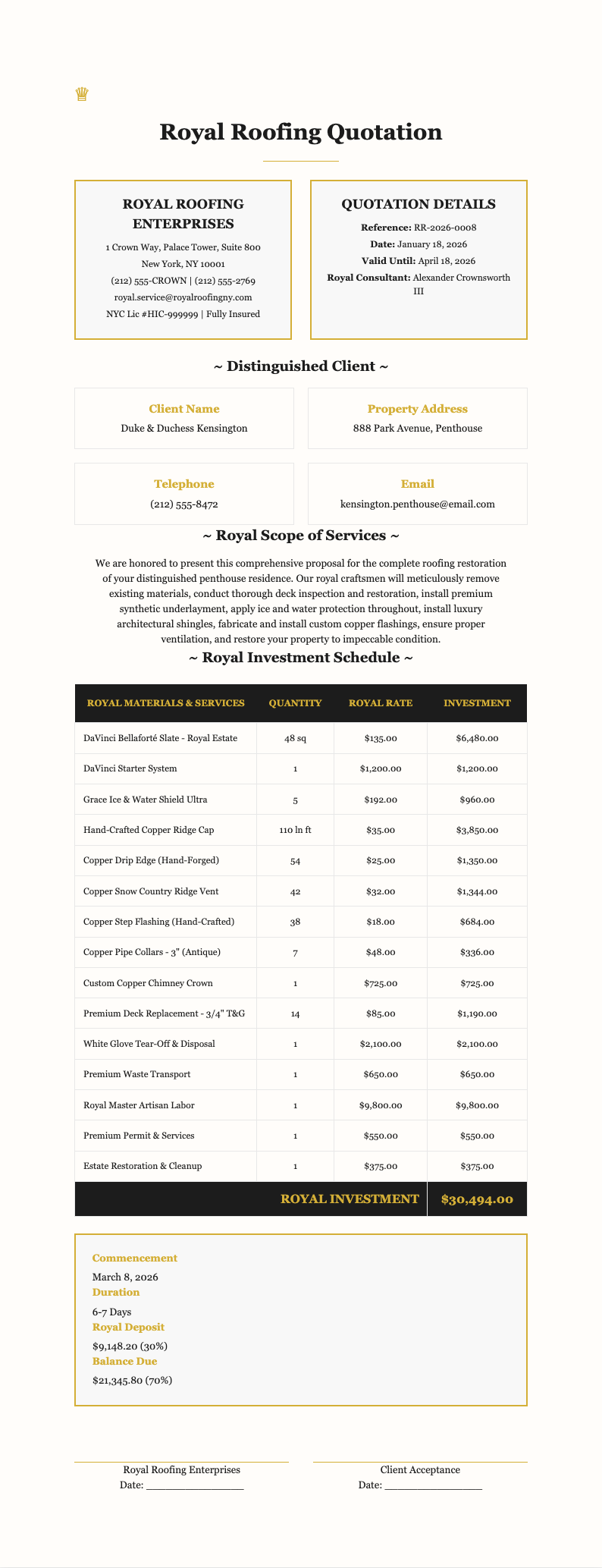 Royal premium roofing quotation